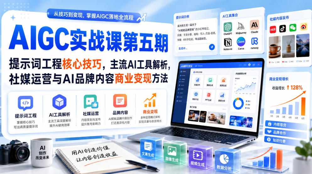 刺猬星球·AIGC实战课第五期，提示词工程核心技巧，主流AI工具解析，社媒运营与AI品牌内容商业变现方法-百盟网