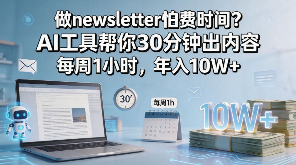 做newsletter怕费时间?AI工具帮你30分钟出内容,每周1小时,年入10W+!【原创双语字幕】-百盟网