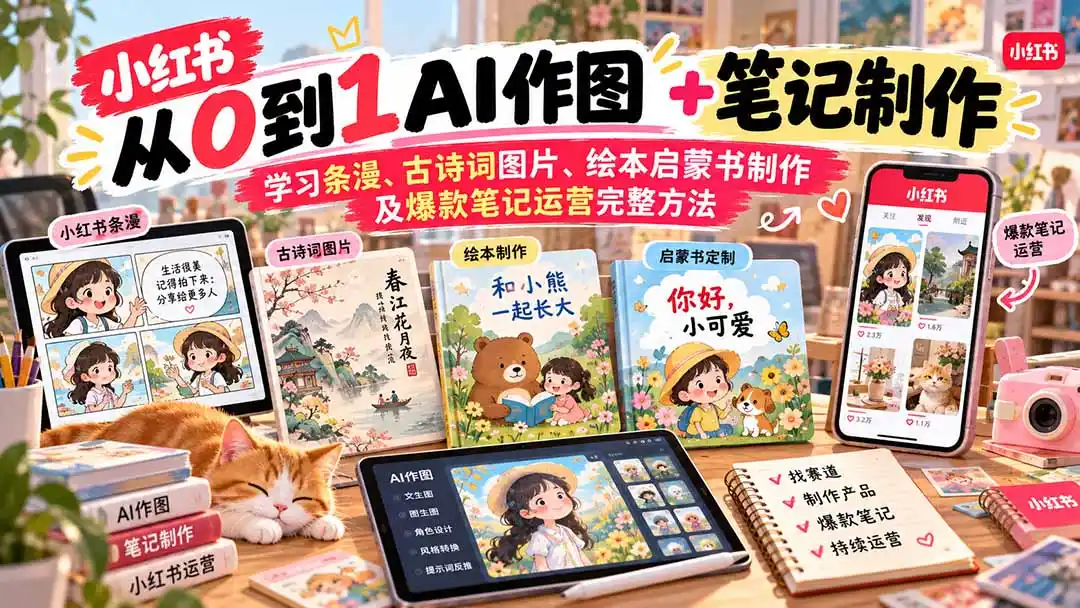 2026小红书AI内容创作从0到1-更新1009：学习条漫、古诗词图片、绘本启蒙书制作及爆款笔记运营完整方法-百盟网