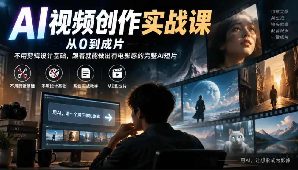 AI视频创作实战课，从0到成片，不用剪辑设计基础，跟着就能做出有电影感的完整AI短片-百盟网