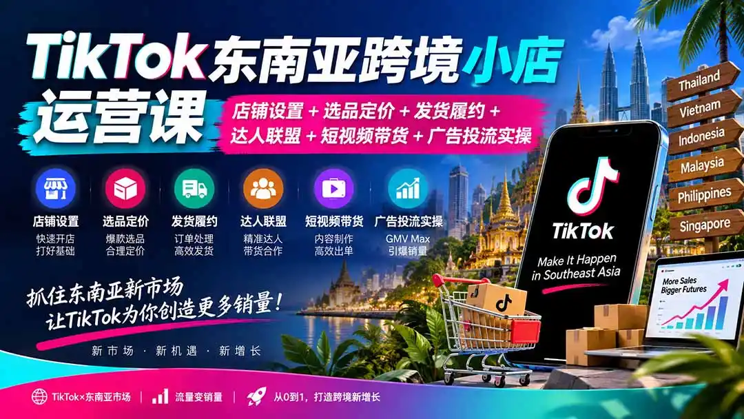 TikTok东南亚跨境小店运营课:店铺设置+选品定价+发货履约+达人联盟+短视频带货+广告投流实操 TikTok东南亚跨境小店运营课:店铺设置+选品定价+发货履约+达人联盟+短视频带货+广告投流实操