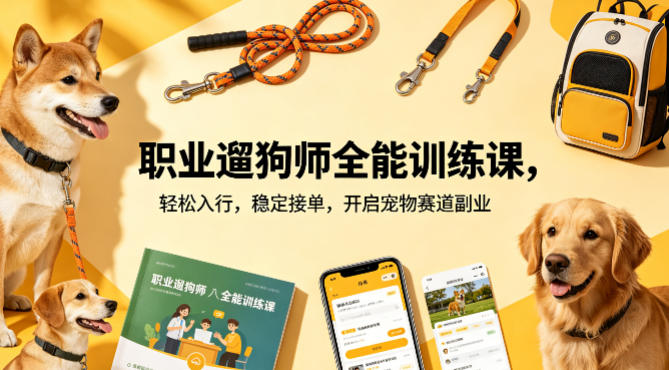 职业遛狗师全能训练课，轻松入行，稳定接单，开启宠物赛道副业-百盟网
