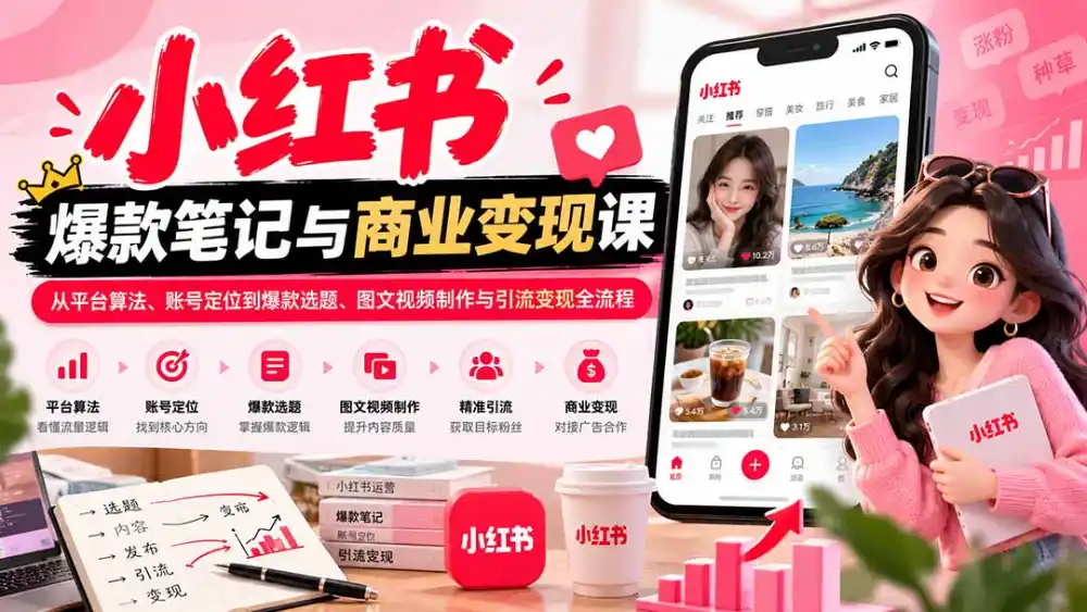 2026小红书爆款笔记与商业变现课:从平台算法、账号定位到爆款选题、图文视频制作与引流变现全流程 2026小红书爆款笔记与商业变现课:从平台算法、账号定位到爆款选题、图文视频制作与引流变现全流程