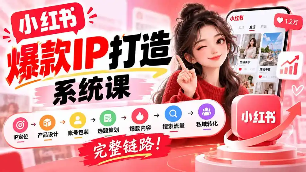 【无水印】小红书爆款IP打造课：IP定位→产品设计→账号包装→选题策划→爆款内容→搜索流量→私域转化，完整链路-百盟网