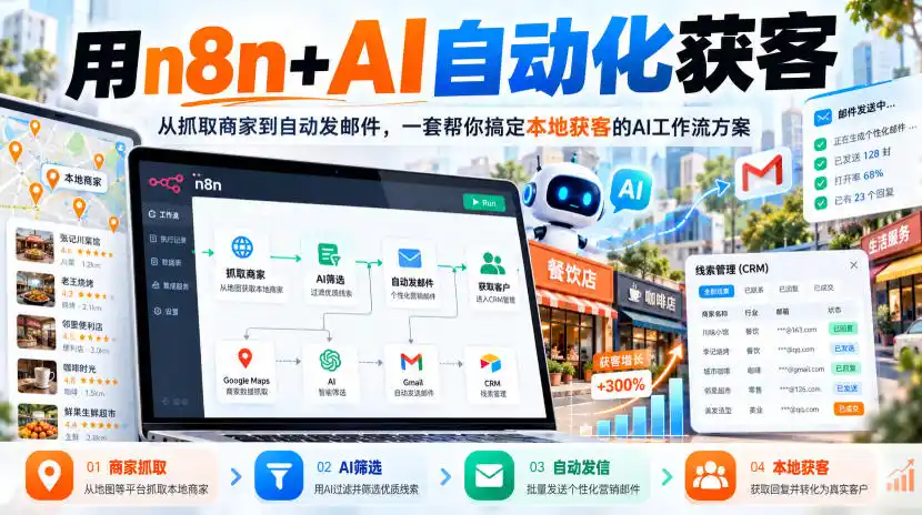 【无水印】用n8n+AI自动化获客,从抓取商家到自动发邮件,一套帮你搞定本地获客的AI工作流方案【原创双语字幕】-百盟网