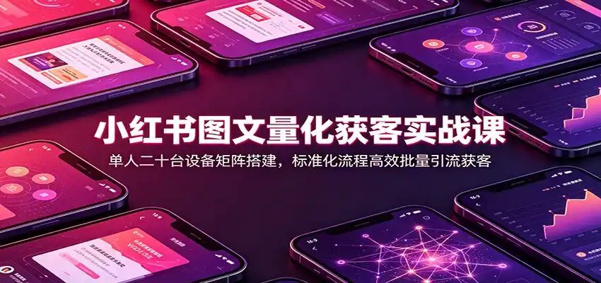 小红书图文量化获客实战课：单人二十台设备矩阵搭建，标准化流程高效批量引流获客-百盟网