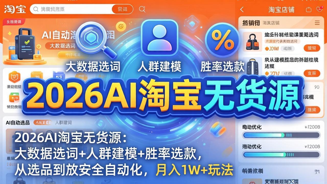 2026AI淘宝无货源：大数据选词+人群建模+胜率选款，从选品到放大全自动化，月入1W+玩法-百盟网