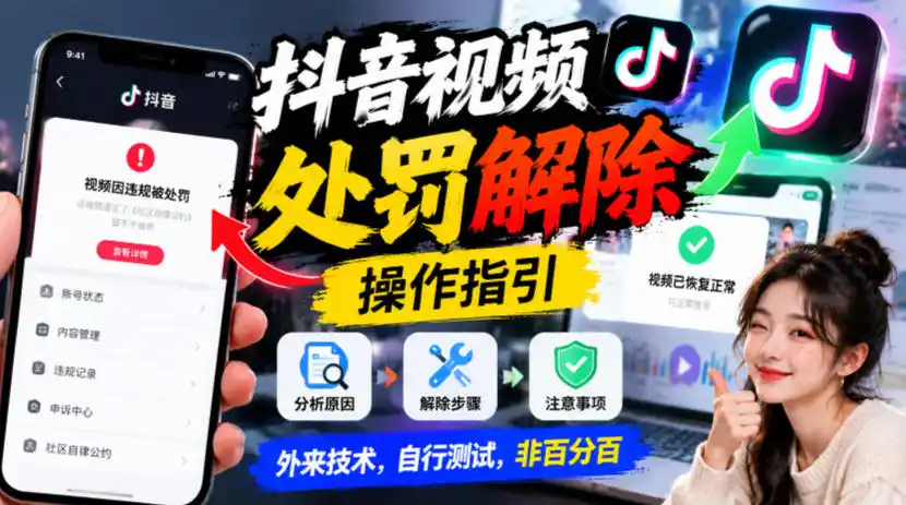 抖音视频处罚解除操作指引，外来技术，自行测试，非百分百-百盟网