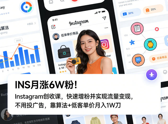 INS月涨6W粉！Instagram创收课，快速增粉并实现流量变现，不用用投广告，靠算法+低客单价月入1W刀-百盟网