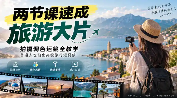 两节课速成旅游大片｜拍摄调色运镜全教学，普通人也拍出高级旅行短视频-百盟网