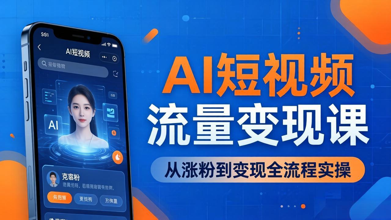 AI短视频流量变现课：一部手机玩转数字人克隆+爆款制作，从涨粉到变现全流程实操-百盟网