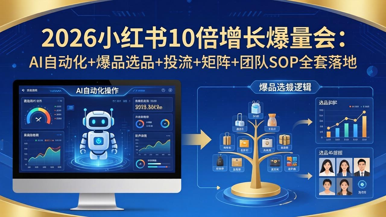 2026小红书10倍增长爆量会:AI自动化+爆品选品+投流+矩阵+团队SOP全套落地-百盟网