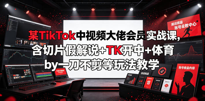 某TikTok中视频大佬会员实战课,含切片假解说+TK开中+体育by一刀不剪等玩法教学-百盟网