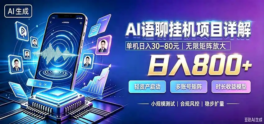 AI语聊挂机,日入800+,适用个人副业,工作室矩阵操作-百盟网