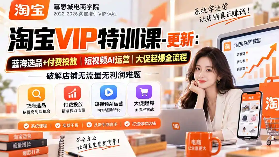 淘宝VIP特训课-更新1031:蓝海选品+付费投放|短视频AI运营|大促起爆全流程,破解店铺无流量无利润难题 淘宝VIP特训课-更新1031:蓝海选品+付费投放|短视频AI运营|大促起爆全流程,破解店铺无流量无利润难题
