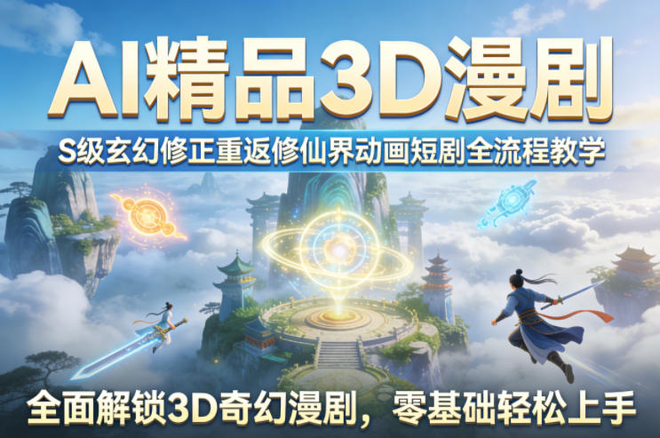 AI精品3D漫剧S级玄幻修正重返修仙界动画短剧全流程教学，全面解锁3D奇幻漫剧，零基础轻松上手-百盟网
