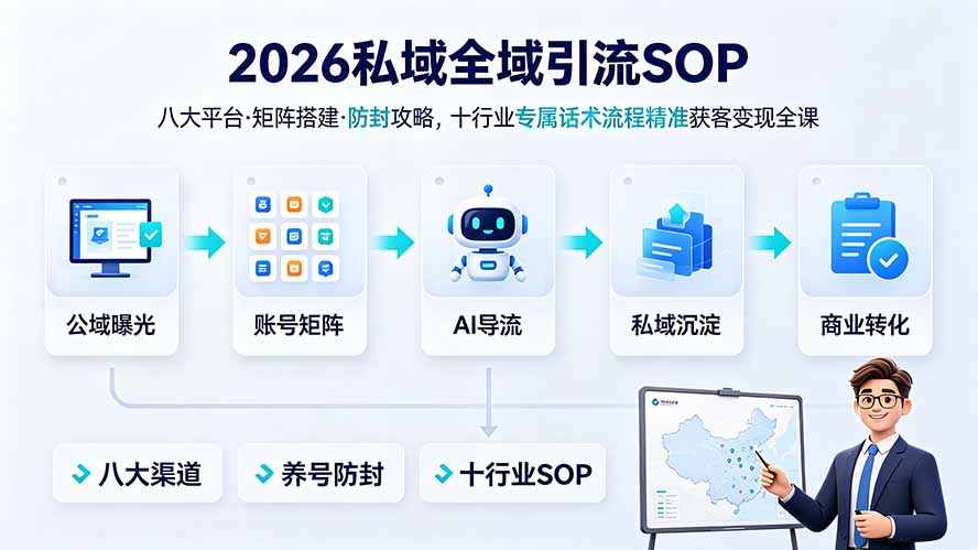 2026私域全域引流SOP｜八大平台·矩阵搭建·防封攻略，十行业专属话术流程精准获客变现全课-百盟网