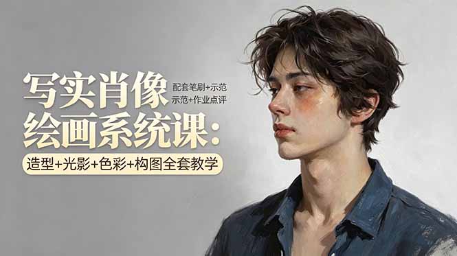 写实肖像绘画系统课:造型+光影+色彩+构图全套教学,配套笔刷+示范+作业点评-百盟网