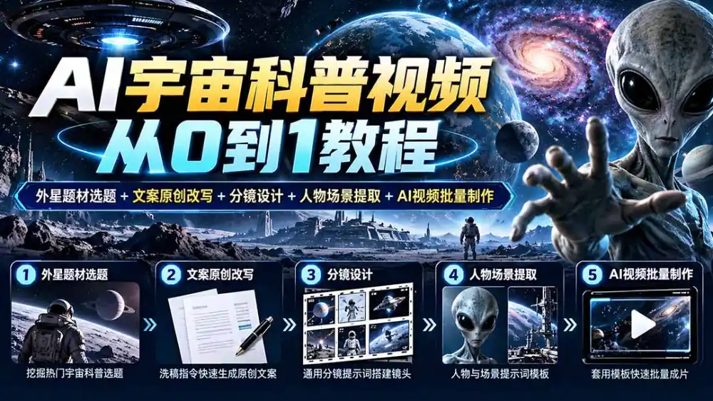 AI宇宙科普视频从0到1教程｜外星题材选题+文案原创改写+分镜设计+人物场景提取+AI视频批量制作-百盟网