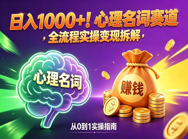 心理名词赛道，新手小白也能做，全流程项目拆解，单日变现1k+-百盟网