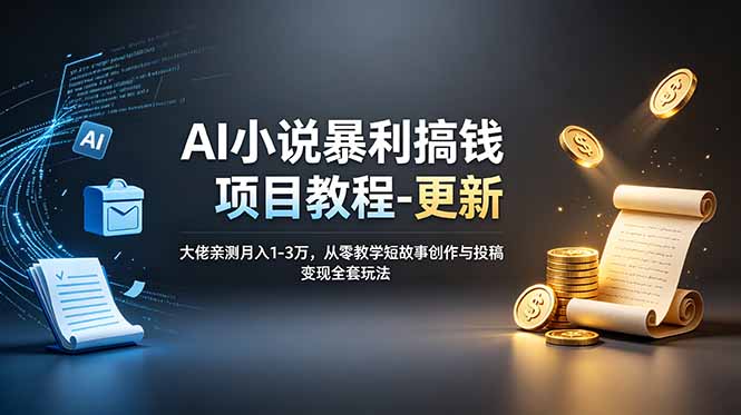 AI小说暴利搞钱项目教程-更新,大佬亲测月入1-3万,从零教学短故事创作与投稿变现全套玩法-百盟网