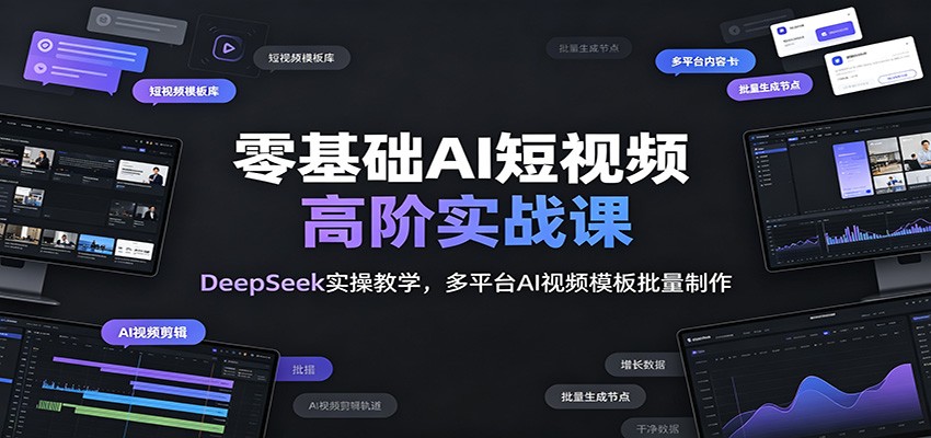 零基础AI短视频高阶实战课:DeepSeek实操教学,多平台AI视频模板批量制作-百盟网