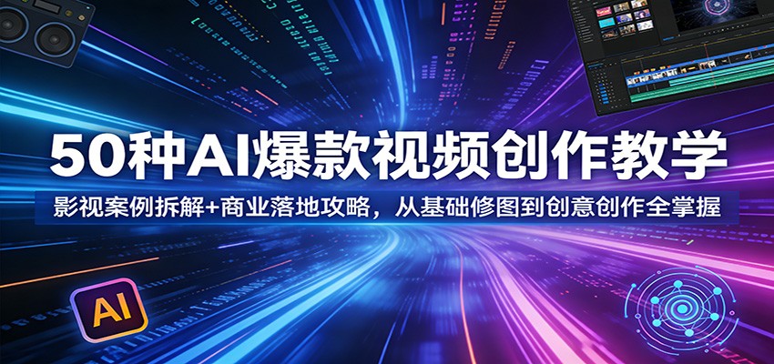 50种AI爆款视频创作教学：影视案例拆解+商业落地攻略，从基础修图到创意创作全掌握-百盟网