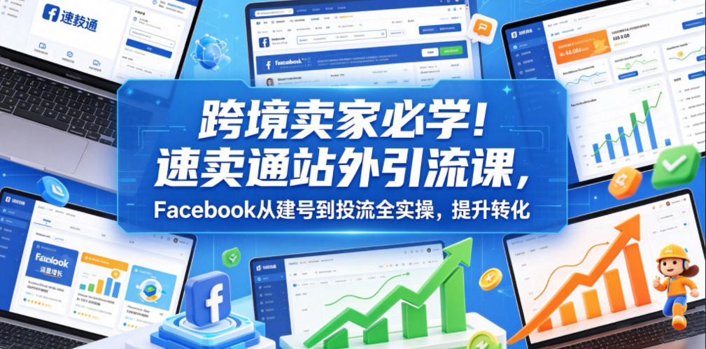 跨境卖家必学!速卖通站外引流课,Facebook从建号到投流全实操,提升转化-百盟网