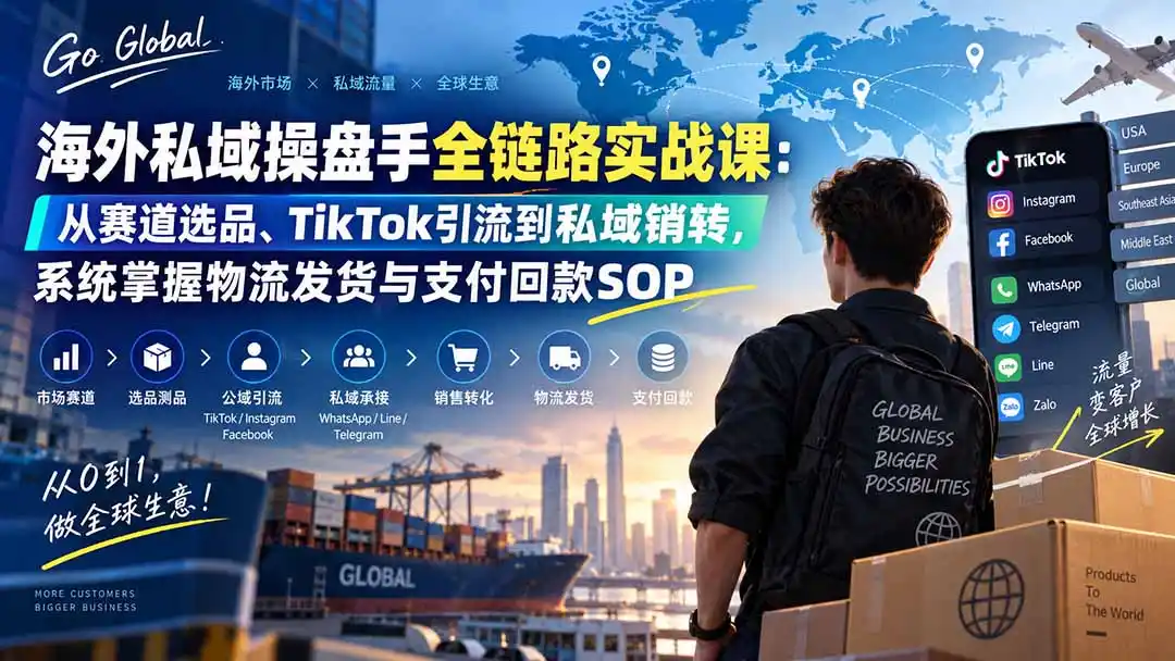 海外私域操盘手全链路实战课:从赛道选品、TikTok引流到私域销转,系统掌握物流发货与支付回款SOP-百盟网