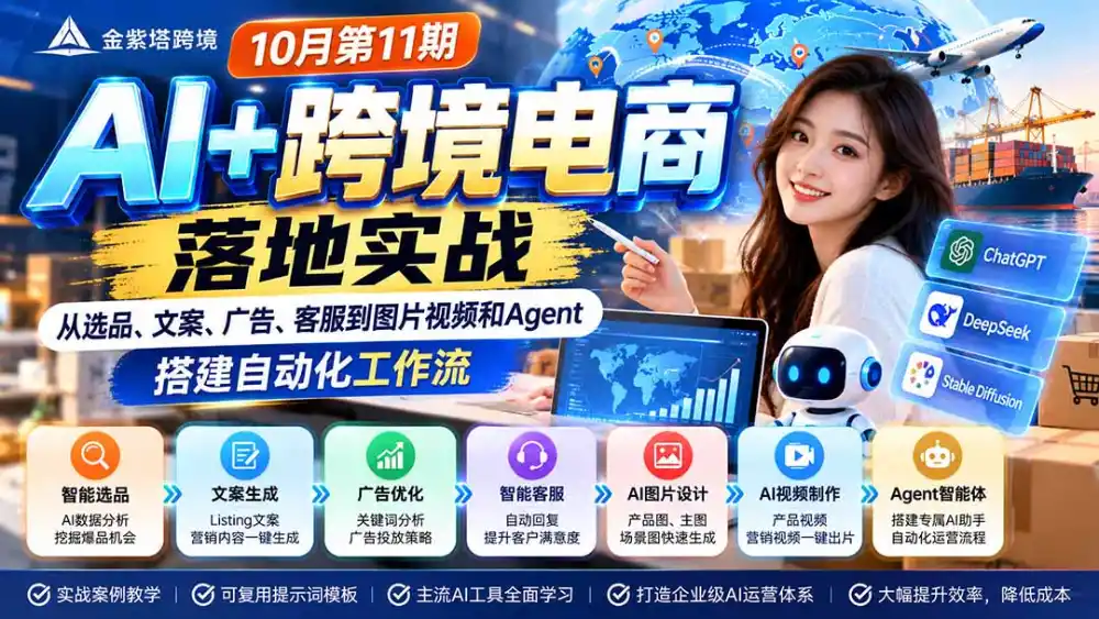 2026 AI+跨境电商落地实战10月第11期：从选品、文案、广告、客服到图片视频和Agent，搭建自动化工作流-百盟网