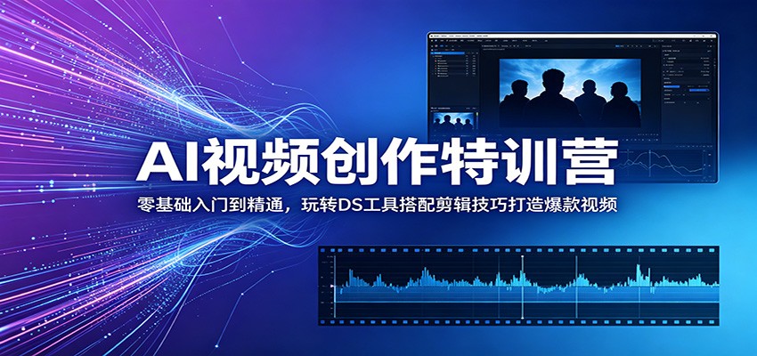 AI视频创作特训营:零基础入门到精通,玩转DS工具搭配剪辑技巧打造爆款视频-百盟网