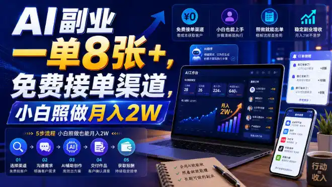 AI副业一单8张+，免费接单渠道，小白照做月入2W【揭秘】-百盟网