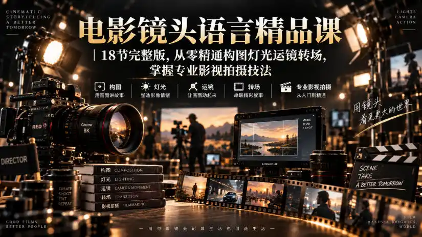 电影镜头语言精品课|18节完整版,从零精通构图灯光运镜转场,掌握专业影视拍摄技法 电影镜头语言精品课|18节完整版,从零精通构图灯光运镜转场,掌握专业影视拍摄技法