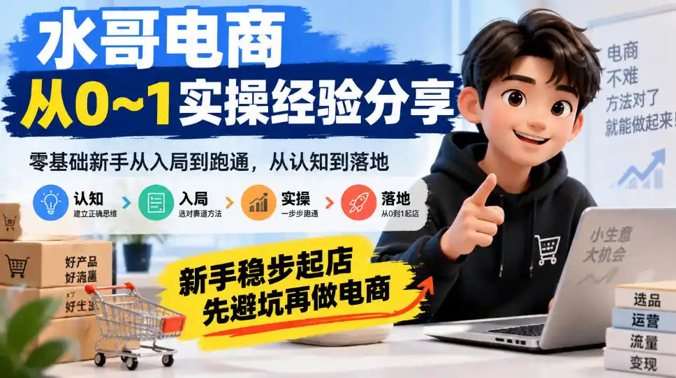 水哥电商从0~1实操经验分享,零基础新手从入局到跑通,从认知到落地,新手稳步起店,先避坑再做电商 水哥电商从0~1实操经验分享,零基础新手从入局到跑通,从认知到落地,新手稳步起店,先避坑再做电商