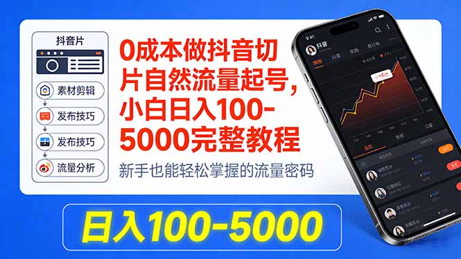 0成本做抖音切片自然流量起号，小白日入100-5000完整教程-百盟网