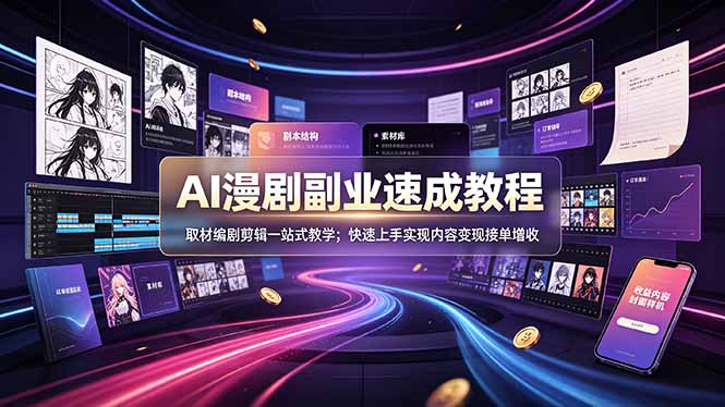 AI漫剧副业速成教程,取材编剧剪辑一站式教学;快速上手实现内容变现接单增收-百盟网