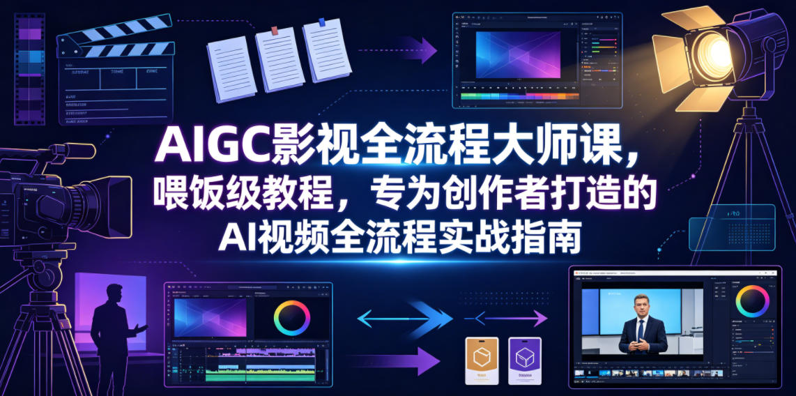AIGC影视全流程大师课,喂饭级教程,专为创作者打造的AI视频全流程实战指南-百盟网