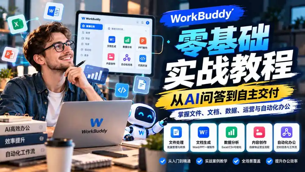 WorkBuddy零基础实战教程：从AI问答到自主交付，掌握文件、文档、数据、运营与自动化办公-百盟网