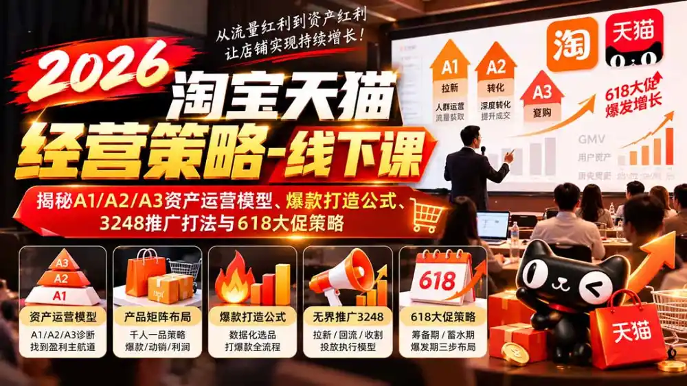 2026淘宝天猫经营策略-线下课：揭秘A1/A2/A3资产运营模型、爆款打造公式、3248推广打法与618大促策略-百盟网