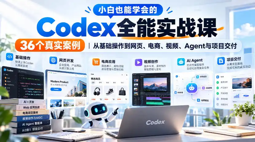 小白也能学会的Codex全能实战课｜36个真实案例，从基础操作到网页、电商、视频、Agent与项目交付-百盟网