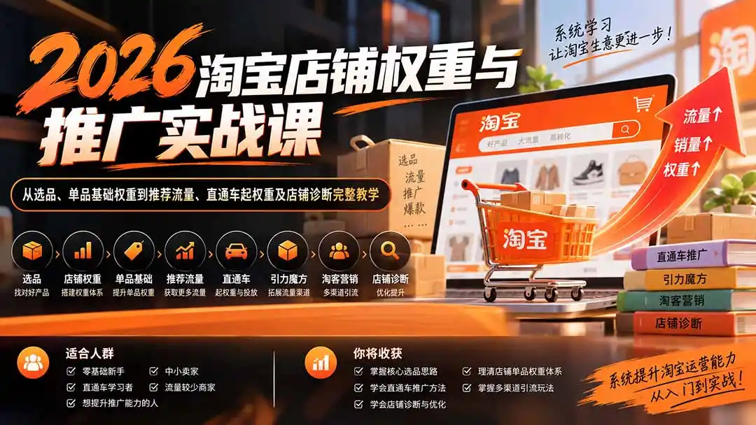 2026淘宝店铺权重与推广实战课：从选品、单品基础权重到推荐流量、直通车起权重及店铺诊断完整教学-百盟网
