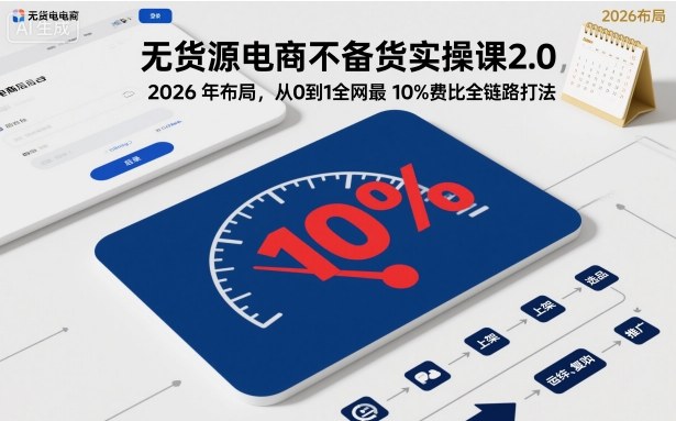 无货源电商不备货实操课2.0，2026年布局，从0到1全网最低10%费比全链路打法【更新26年5月】-百盟网