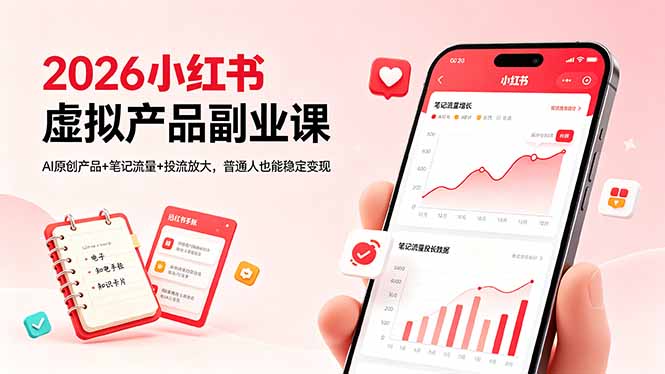 2026小红书虚拟产品副业课，AI原创产品+笔记流量+投流放大，普通人也能稳定变现-百盟网
