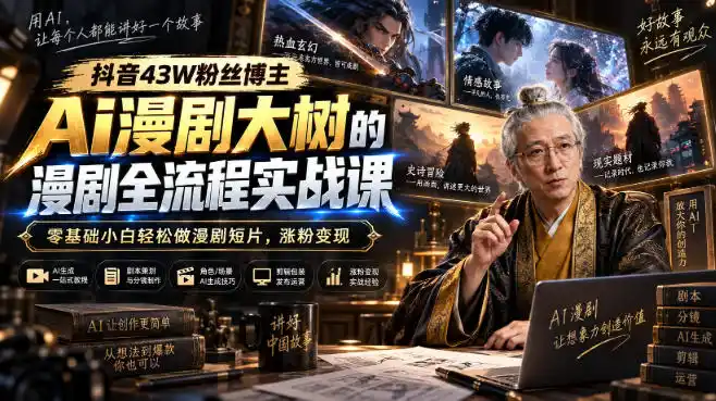 抖音43W粉丝博主Ai漫剧大树的漫剧制作全流程实战课,零基础小白轻松做漫剧短片,涨粉变现(更新1027) 抖音43W粉丝博主Ai漫剧大树的漫剧制作全流程实战课,零基础小白轻松做漫剧短片,涨粉变现(更新1027)