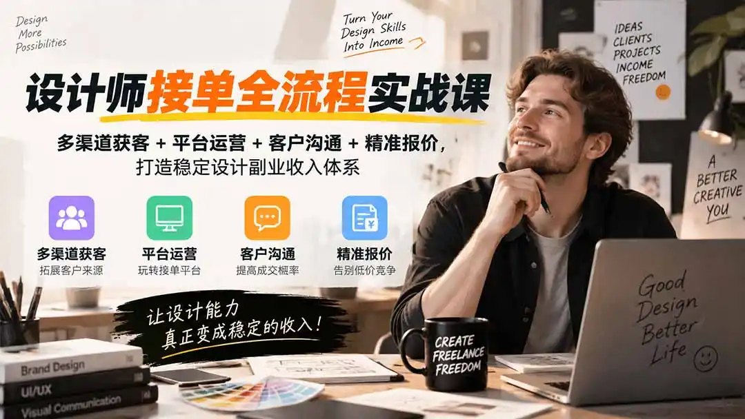 设计师接单全流程实战课-无水印｜多渠道获客+平台运营+客户沟通+精准报价，打造稳定设计副业收入体系-百盟网