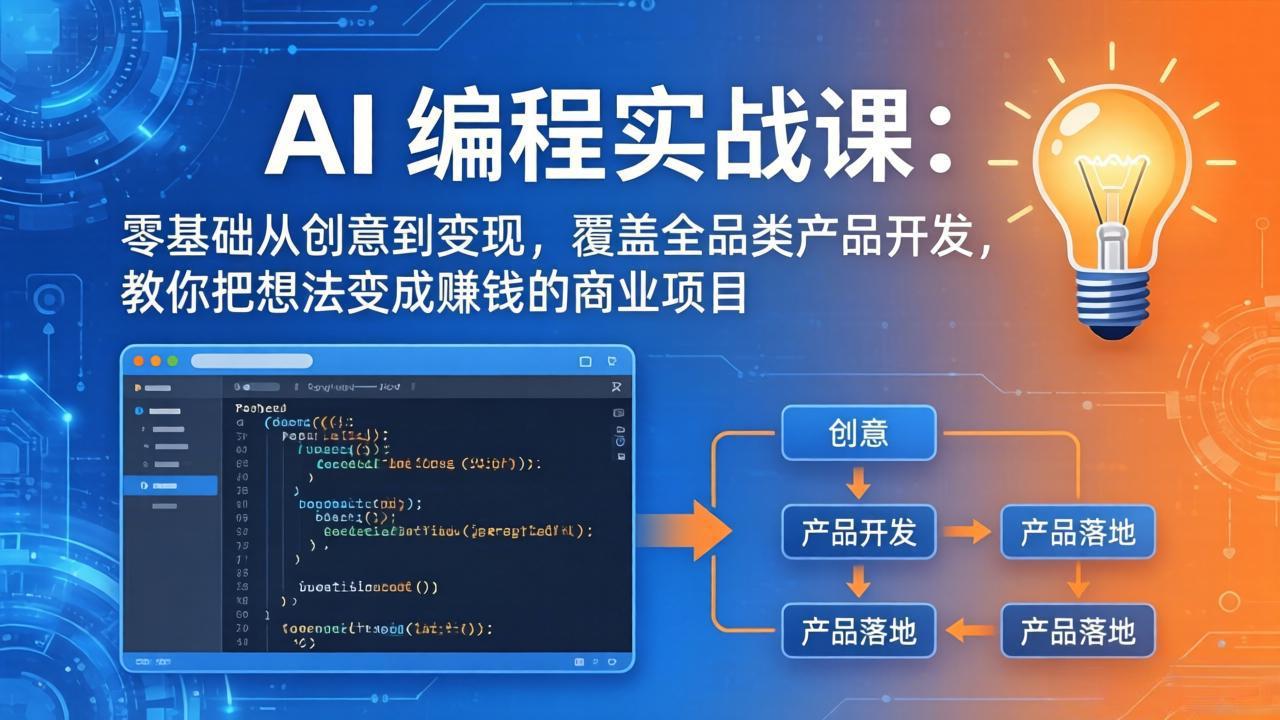 AI编程实战课-第三期-5月9更新：零基础从创意到变现，覆盖全品类产品开发，把想法变成赚钱项目-百盟网