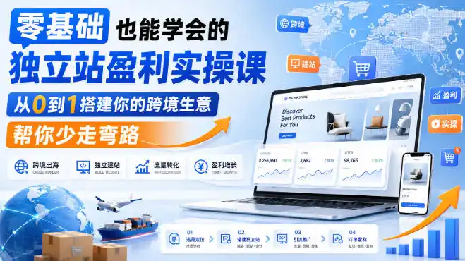 零基础也能学会的独立站盈利实操课,从0到1搭建你的跨境生意,帮你少走弯路-百盟网