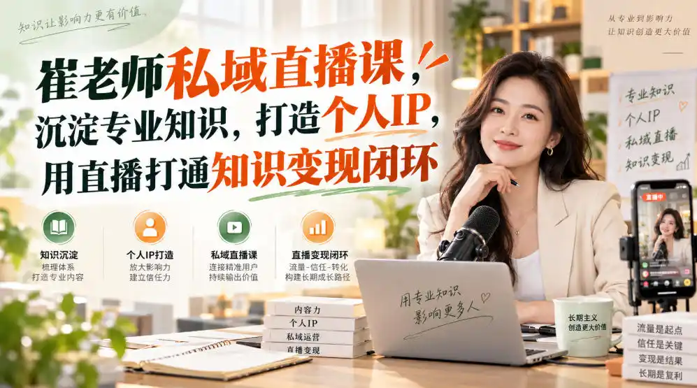 崔老师私域直播课，沉淀专业知识，打造个人IP，用直播打通知识变现闭环-百盟网