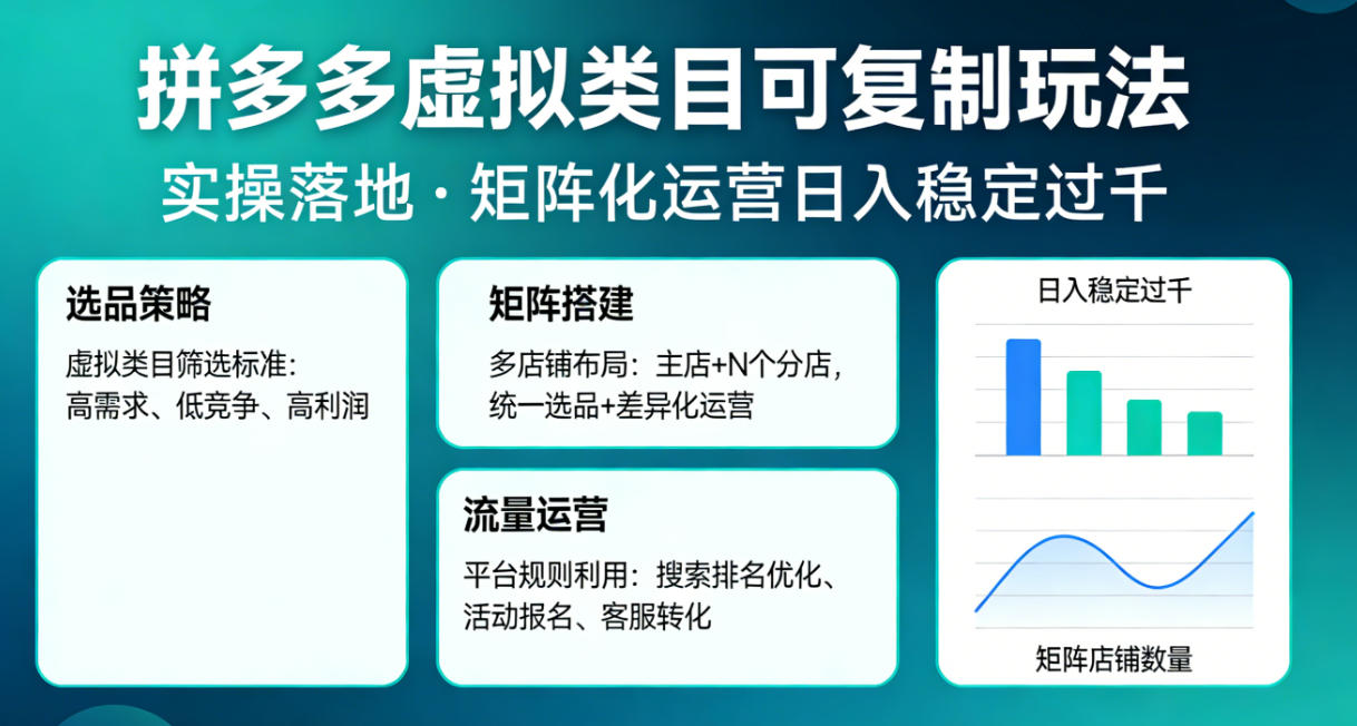 拼多多虚拟类目可复制玩法，实操落地，矩阵化日入稳定过千【揭秘】-百盟网
