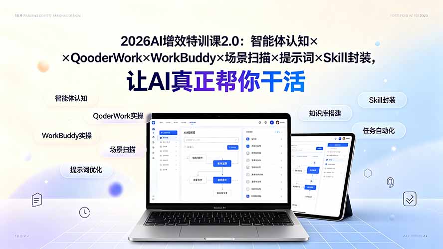 2026AI增效特训课2.0:智能体认知×QoderWork×WorkBuddy×场景扫描×提示词×Skill封装,让AI真正帮你干活-百盟网